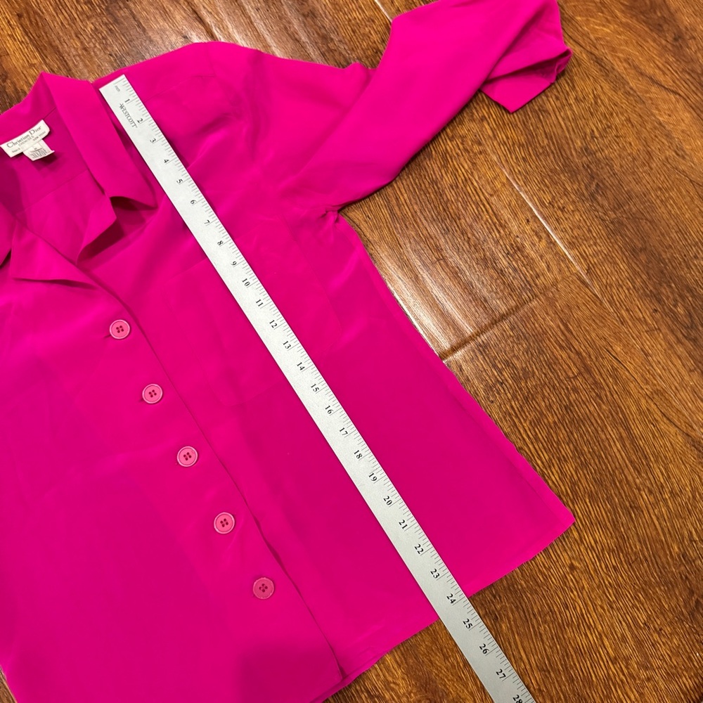 Christian Dior Women's Chemise Hot Pink Silk Button-Front Blouse,Vintage - Picture 6 of 7